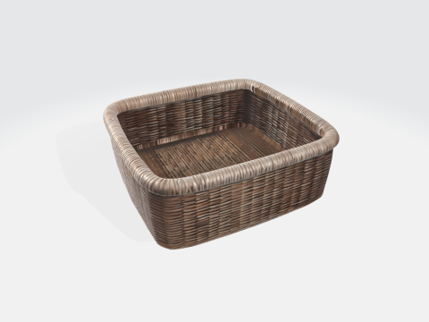 Wicker Basket - Realistic Square Rattan Basket for Interior Design 3D Модель