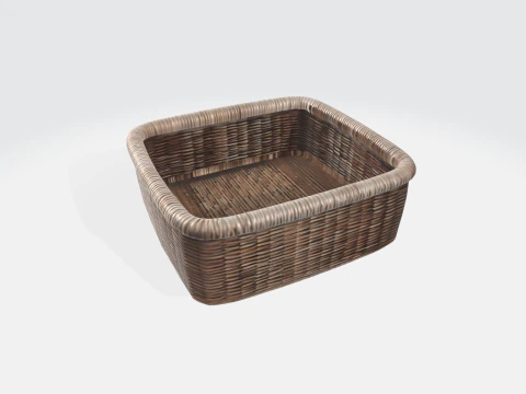 Cesta de mimbre: cesta de rat&aacute;n cuadrada realista para dise&ntilde;o de interiores Modelo 3D