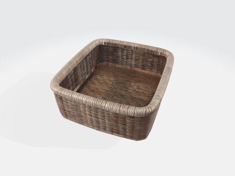 Wicker Basket - Realistic Square Rattan Basket for Interior Design Model 3D