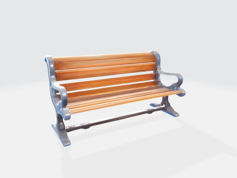 3D модель парковой скамейки, реалистичное деревянное металлическое сиденье на открытом воздухе - опора для городской среды 3D Модель