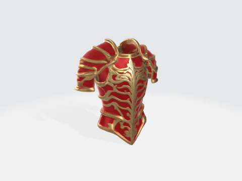 Pelindung Dada Abad Pertengahan Merah dan Emas Fantasy Armor Model 3D