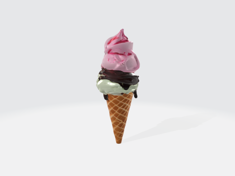 Ice Cream Cone Realistic Dessert with Toppings 3Dモデル
