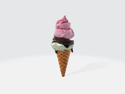 Dondurma K&uuml;lahı Ger&ccedil;ek&ccedil;i Tatlı ve Topingler 3D Model