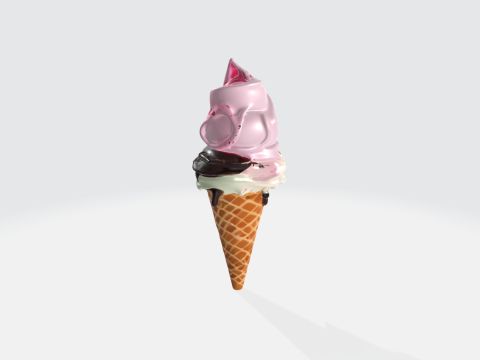 Ice Cream Cone Realistic Dessert with Toppings 3Dモデル