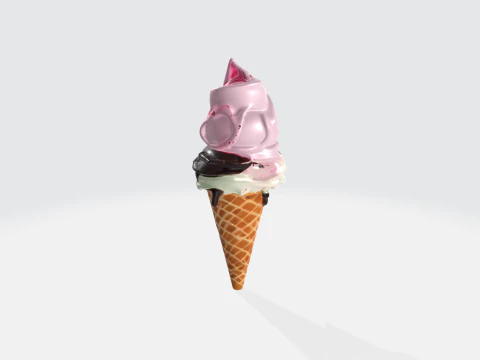 Ice Cream Cone Realistic Dessert with Toppings 3D Model