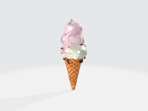 Ice Cream Cone Realistic Dessert with Toppings 3Dモデル