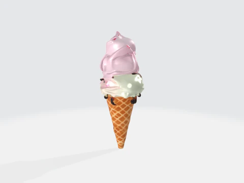 Ice Cream Cone Realistic Dessert with Toppings 3D Model