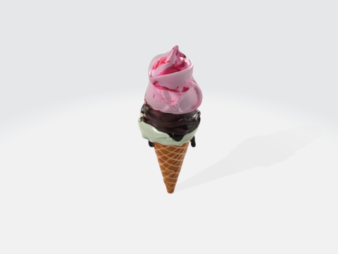 Ice Cream Cone Realistic Dessert with Toppings 3Dモデル