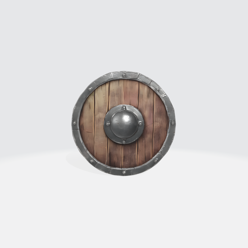 Viking Shield Medieval Wooden Round Shield with Iron Boss 3D Модель .c4d .max .obj .3ds .fbx .stl .blend 