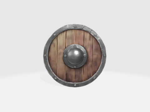 Viking Shield Medieval Wooden Round Shield with Iron Boss 3D Модель