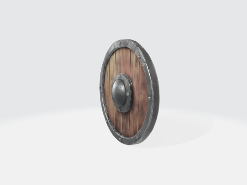 Viking Shield Medieval Wooden Round Shield with Iron Boss 3D Модель