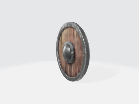 Viking Shield Medieval Wooden Round Shield with Iron Boss 3D Model