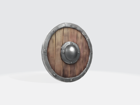 Viking Shield Medieval Wooden Round Shield with Iron Boss 3D Модель