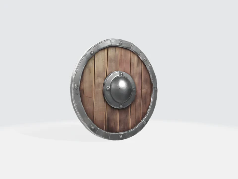 Viking Shield Medieval Wooden Round Shield with Iron Boss 3D Model