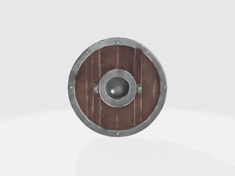 Viking Shield Medieval Wooden Round Shield with Iron Boss 3D Модель