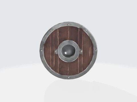 Viking Shield Medieval Wooden Round Shield with Iron Boss 3D Model
