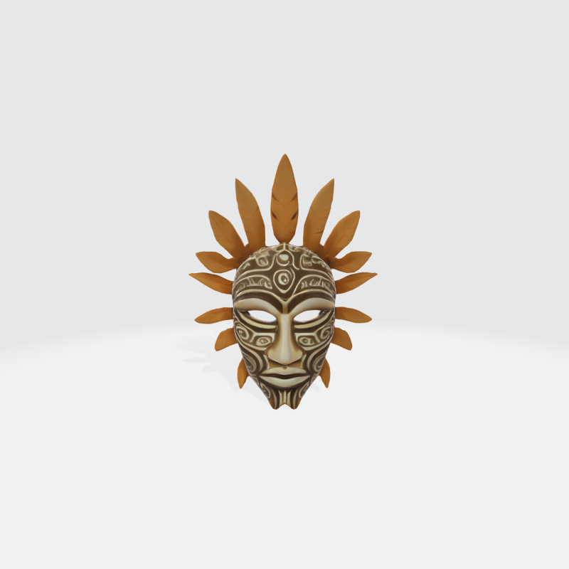 Tribal Mask Decorative Ceremonial Mask with Feathers Ethnic Face Sculpture Modelo 3D .c4d .max .obj .3ds .fbx .stl .blend
