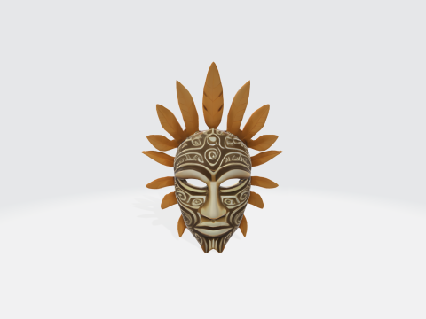 Tribal Mask Decorative Ceremonial Mask with Feathers Ethnic Face Sculpture 3D 모델