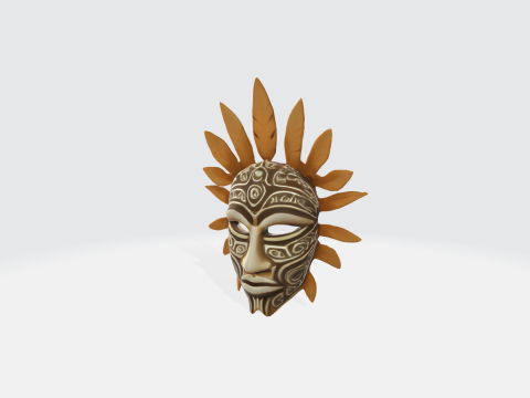 Tribal Mask Decorative Ceremonial Mask with Feathers Ethnic Face Sculpture Modelo 3D
