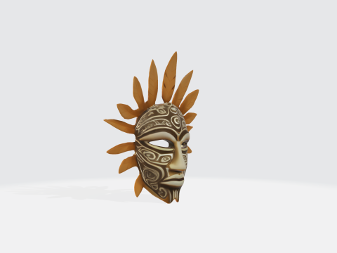 Tribal Mask Decorative Ceremonial Mask with Feathers Ethnic Face Sculpture Modelo 3D