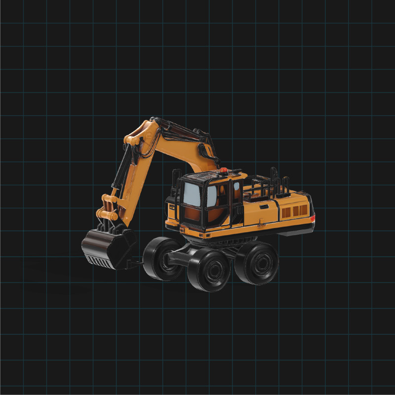 Wheeled Excavator Realistic Construction Vehicle Asset Modello 3D .c4d .max .obj .3ds .fbx .stl .blend 