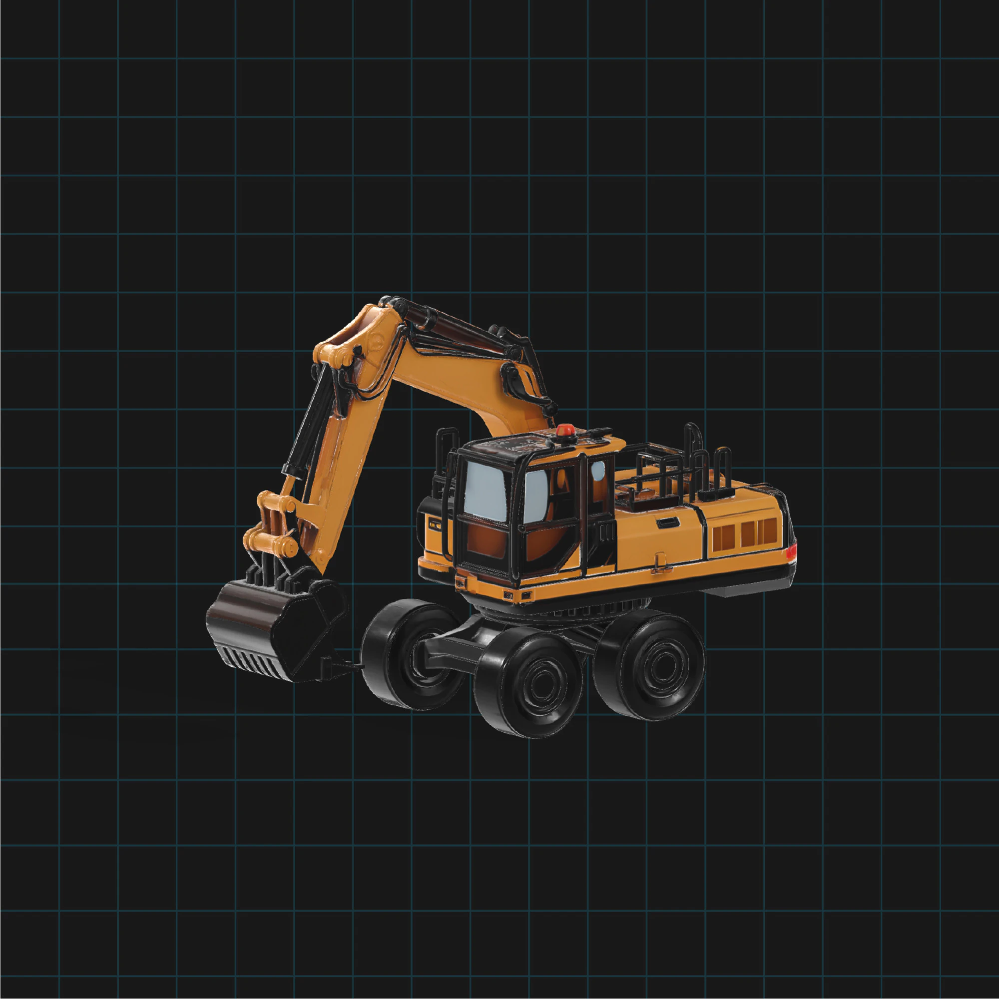 Wheeled Excavator Realistic Construction Vehicle Asset 3D Model .c4d .max .obj .3ds .fbx .stl .blend