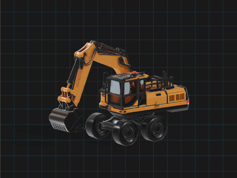 Wheeled Excavator Realistic Construction Vehicle Asset Modello 3D