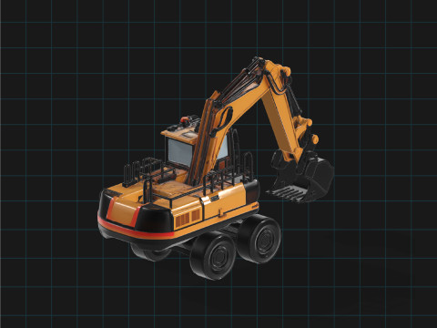 Wheeled Excavator Realistic Construction Vehicle Asset Modello 3D