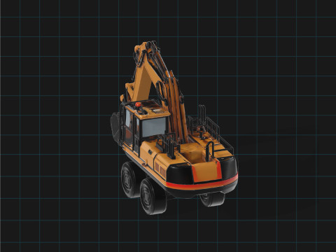 Wheeled Excavator Realistic Construction Vehicle Asset Modello 3D