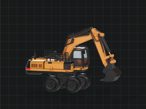 Wheeled Excavator Realistic Construction Vehicle Asset Modello 3D