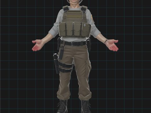Female Tactical Soldier Realistic Military Character 3D Model