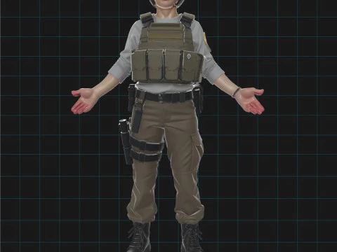 Karakter Militer Realistis Prajurit Taktis Wanita Model 3D