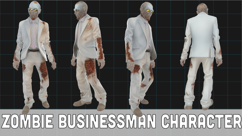 Zombie Businessman Character Creepy Undead Suit Man Horror Asset 3D मॉडल .c4d .max .obj .3ds .fbx .stl .blend
