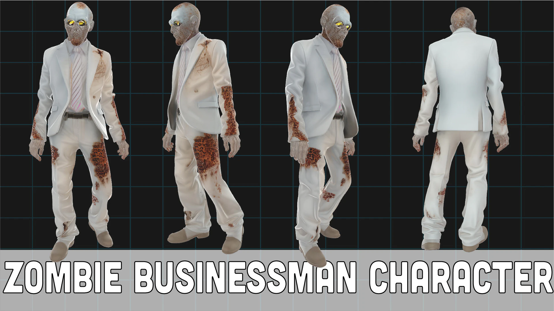 Zombie Businessman Personaggio Creepy Undead Suit Man Horror Asset Modello 3D .c4d .max .obj .3ds .fbx .stl .blend 