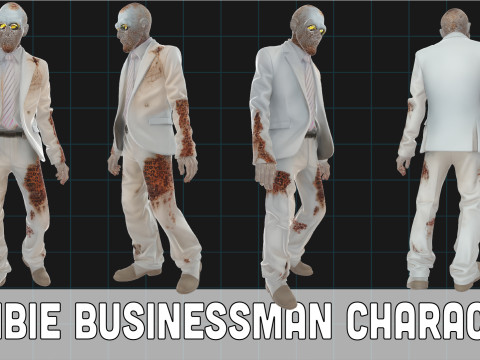 Zombie Businessman Character Creepy Undead Suit Man Horror Asset Modelo 3D
