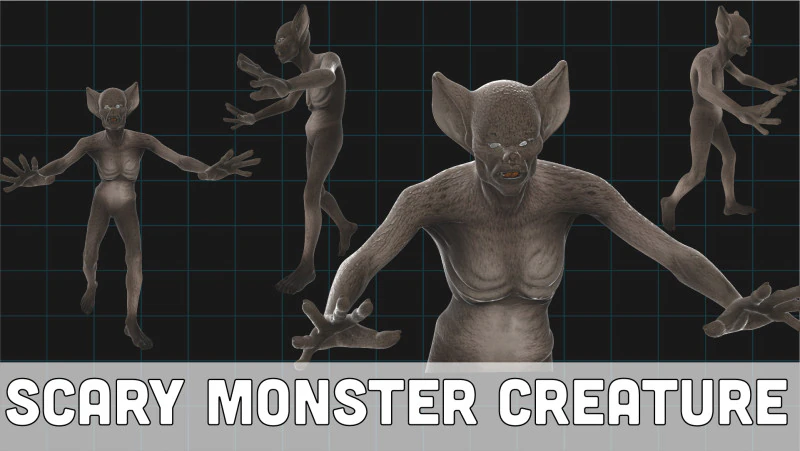 Enge Monster Creature Horror Karakter Asset 3D Model .c4d .max .obj .3ds .fbx .stl .blend 