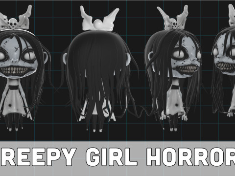 Creepy Girl Horror Stylized Haunted Character with Skull Bow Modelo 3D