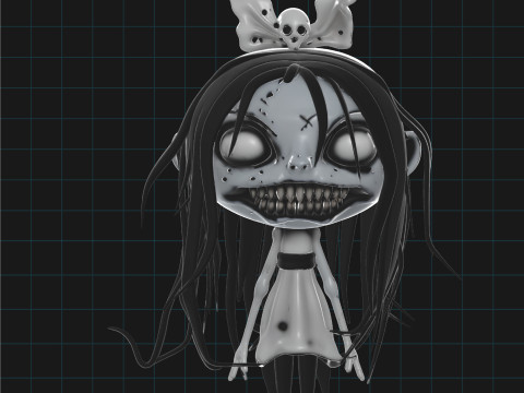 Creepy Girl Horror Stylized Haunted Character with Skull Bow Model 3D