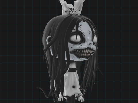 Creepy Girl Horror Stylized Haunted Character with Skull Bow Model 3D