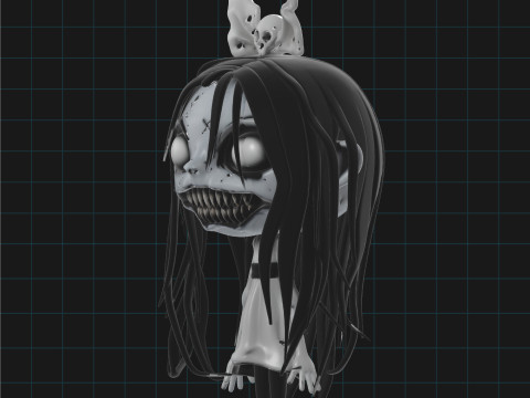 Creepy Girl Horror Stylized Haunted Character with Skull Bow Model 3D