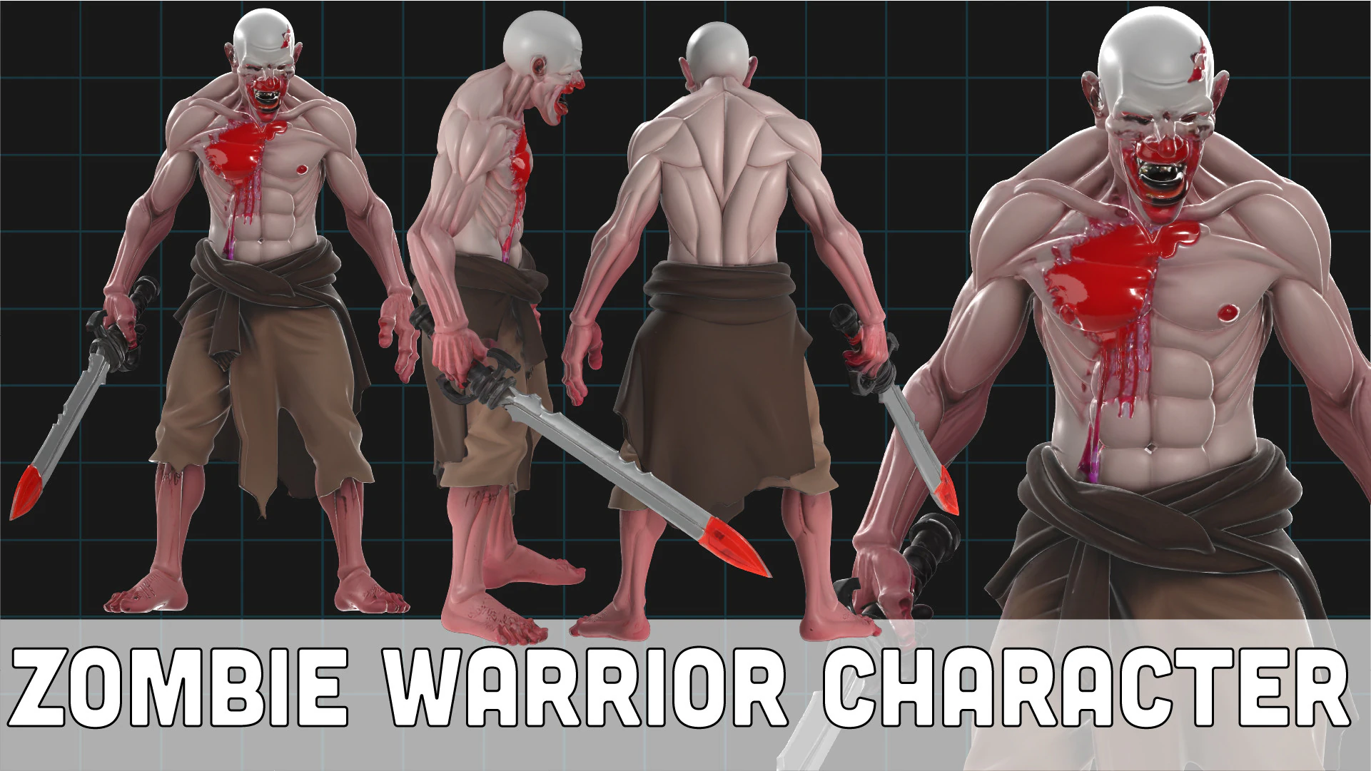 Zombie Warrior Character 3D Model .c4d .max .obj .3ds .fbx .stl .blend