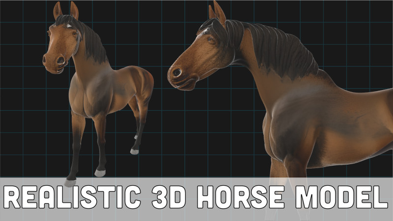 Realistic 3D Horse Model Stylized Brown Stallion Animal Asset 3D मॉडल .c4d .max .obj .3ds .fbx .stl .blend 