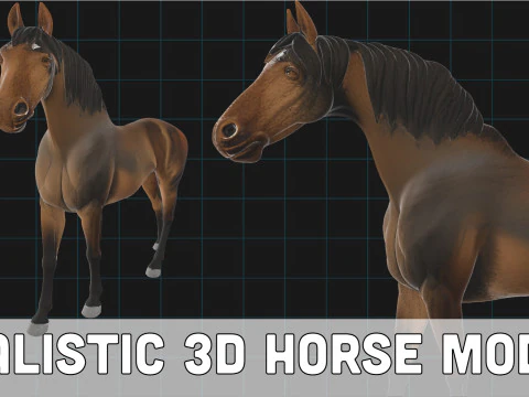 Реалістична 3D-модель коня, стилізована коричнева тварина-жеребець 3D Модель