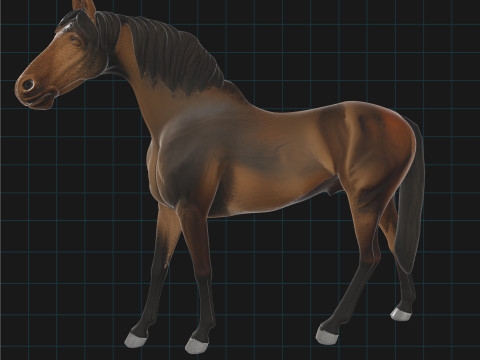 Realistic 3D Horse Model Stylized Brown Stallion Animal Asset 3D मॉडल