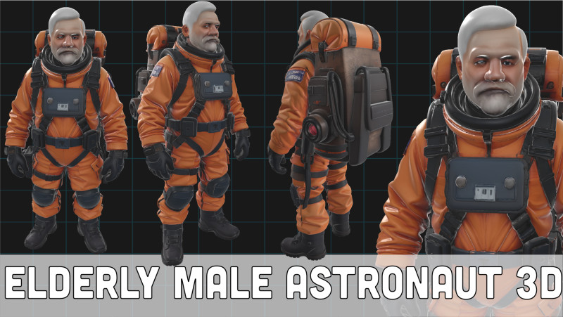 Realistic Elderly Male Astronaut 3D Character Space Suit Model 3Dモデル .c4d .max .obj .3ds .fbx .stl .blend