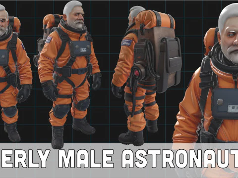 Ger&ccedil;ek&ccedil;i Yaşlı Erkek Astronot 3D Karakter Uzay Giysisi Modeli 3D Model
