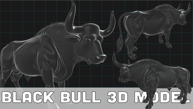 Black Bull Realistic Animal Sculpture 3D Modell .c4d .max .obj .3ds .fbx .stl .blend 