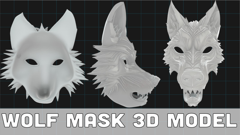 Stylized Wolf Mask Fantasy Animal Mask 3D 모델 .c4d .max .obj .3ds .fbx .stl .blend