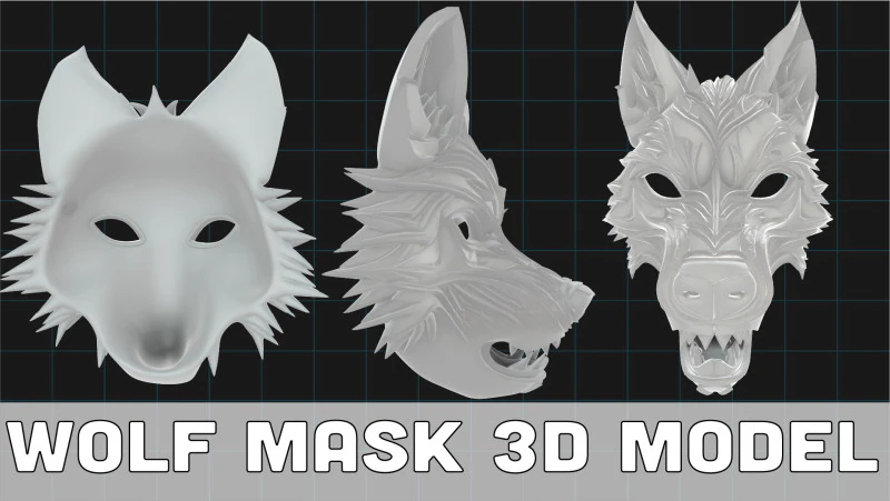 Masque de loup stylisé Masque d'animal fantastique Modèle 3D .c4d .max .obj .3ds .fbx .stl .blend