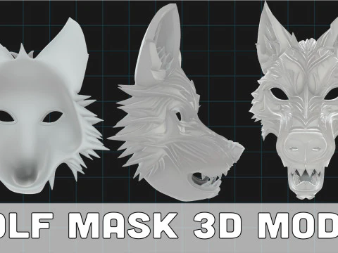 Stylized Wolf Mask Fantasy Animal Mask 3D Model